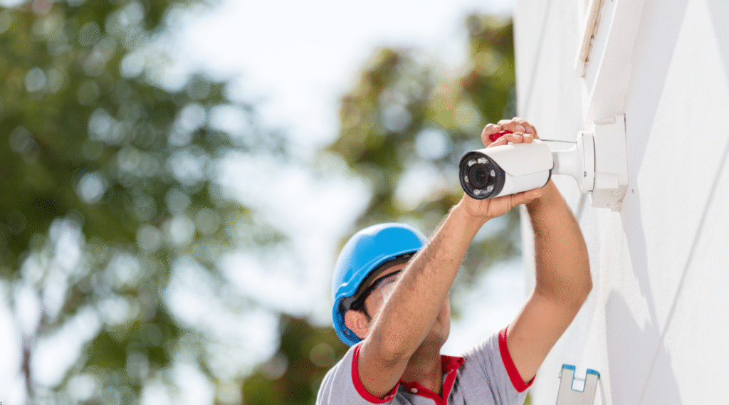 Man Installing Security Camera